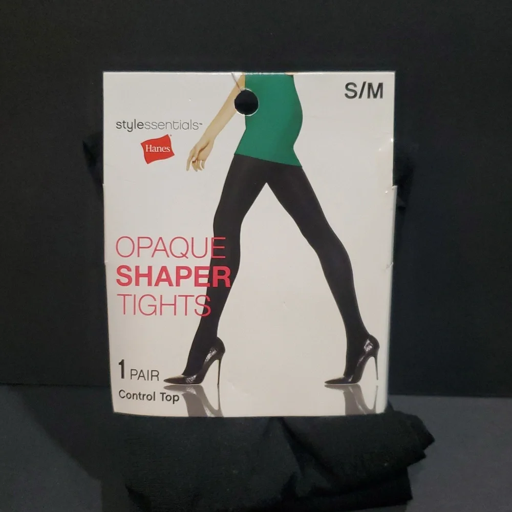 2pairs Hanes black opaque control top‎ shaper tights new size S/M